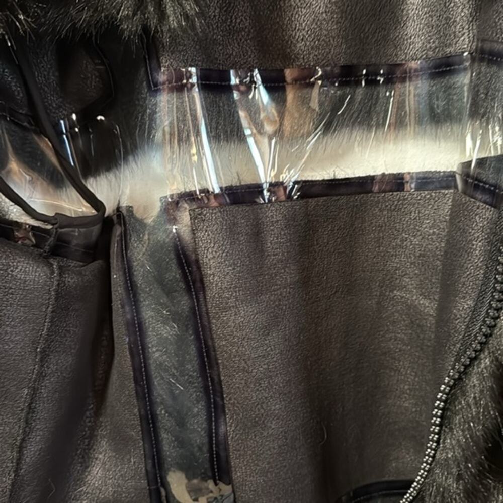 New Donna Salyers' Fabulous Furs Black Faux Fur W/Clear Plastic Y2k Goth Coat Xs — image 3 of 7